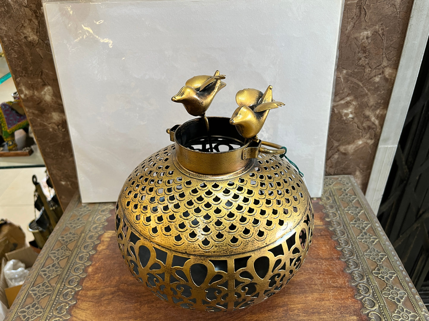 Handcrafted Decorative Bird-Topped Metal Lantern