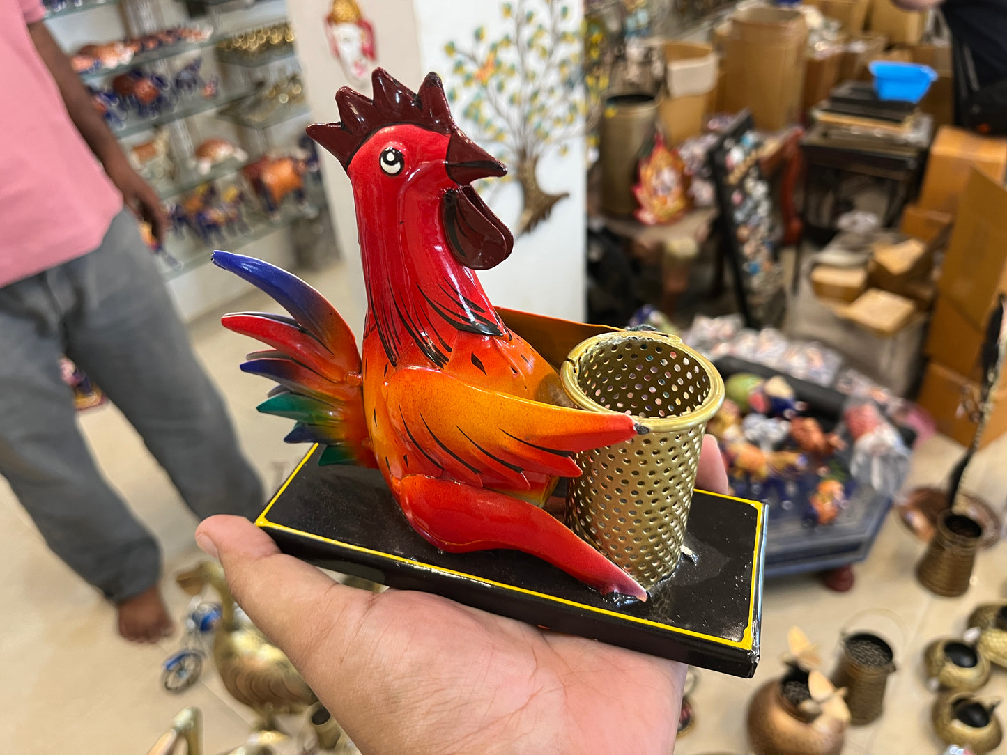 Handcrafted Metal Rooster Desk Organizer & Pen Holder