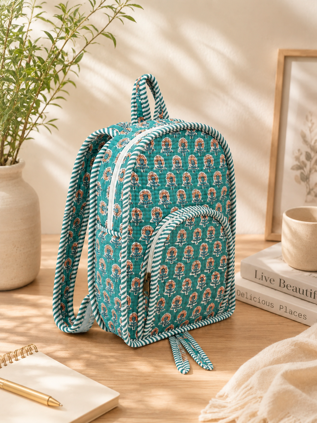 Quilted Sea green Bag pack