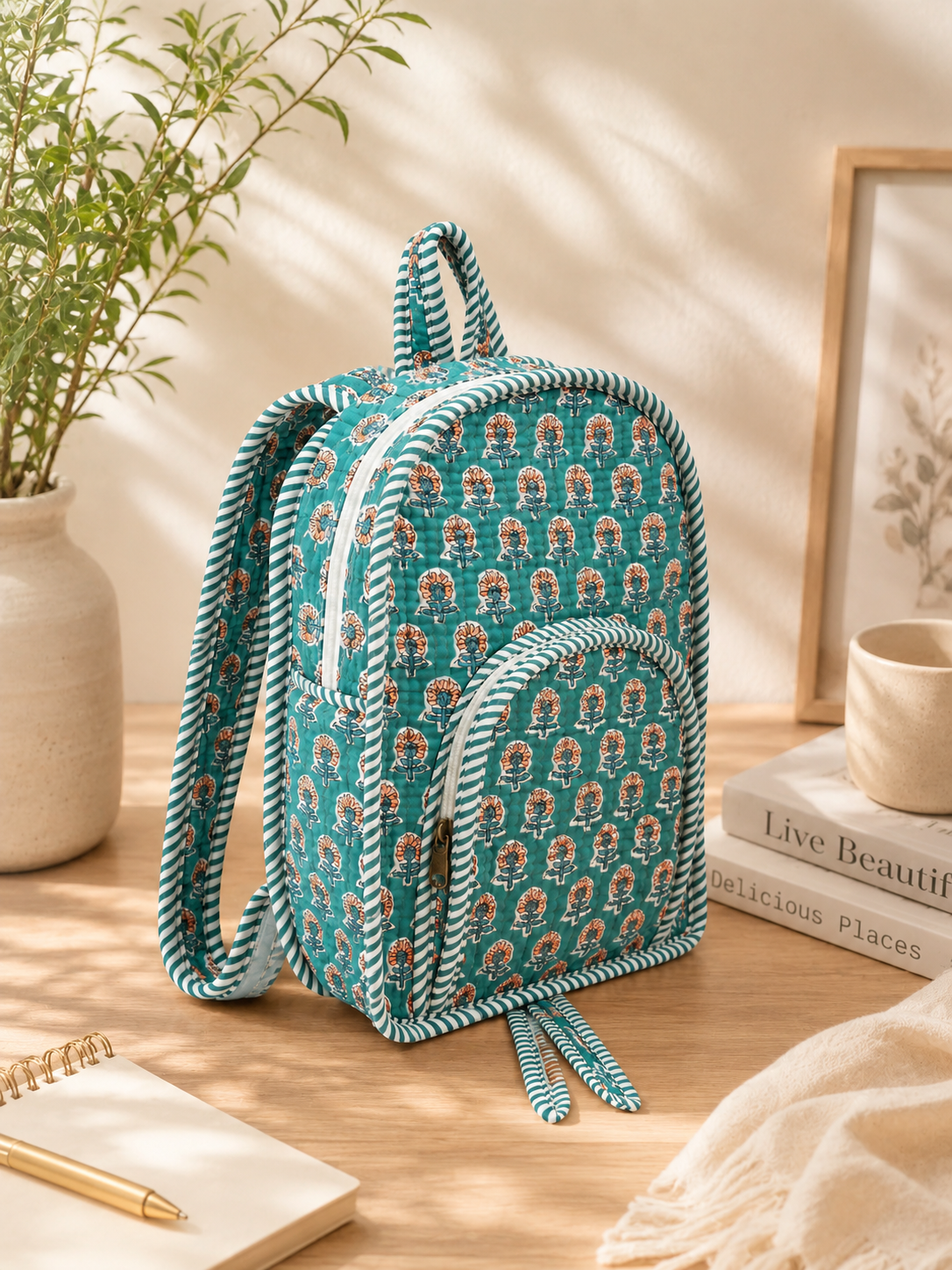 Quilted Sea green Bag pack