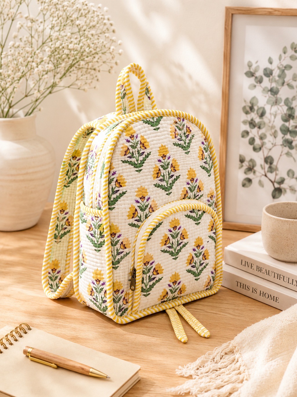 Quilted White Backpack