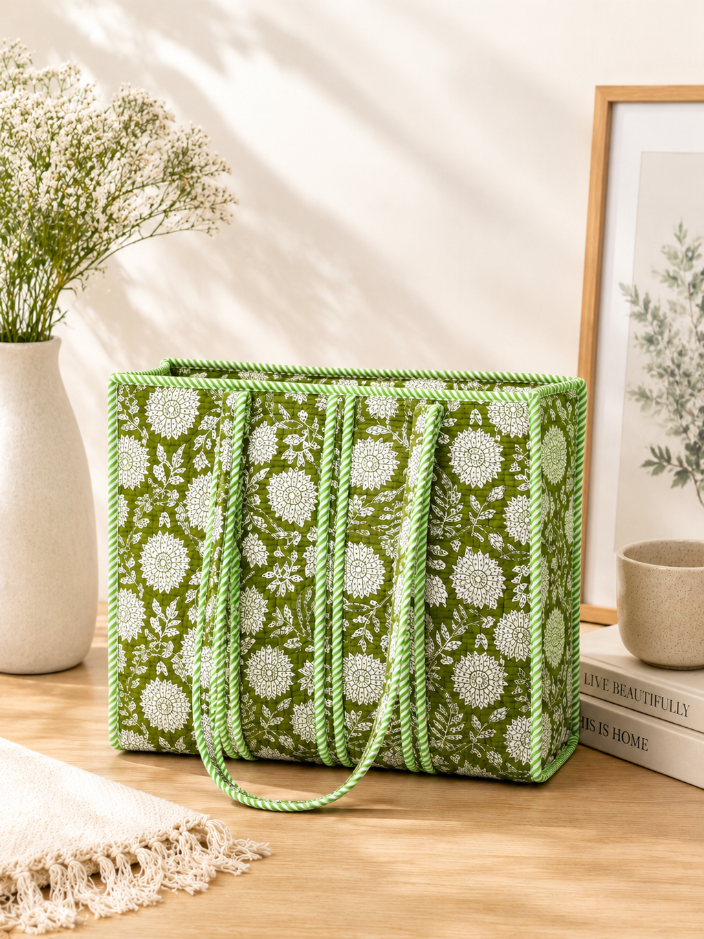 The Sage Blossom Quilted Tote (XL)