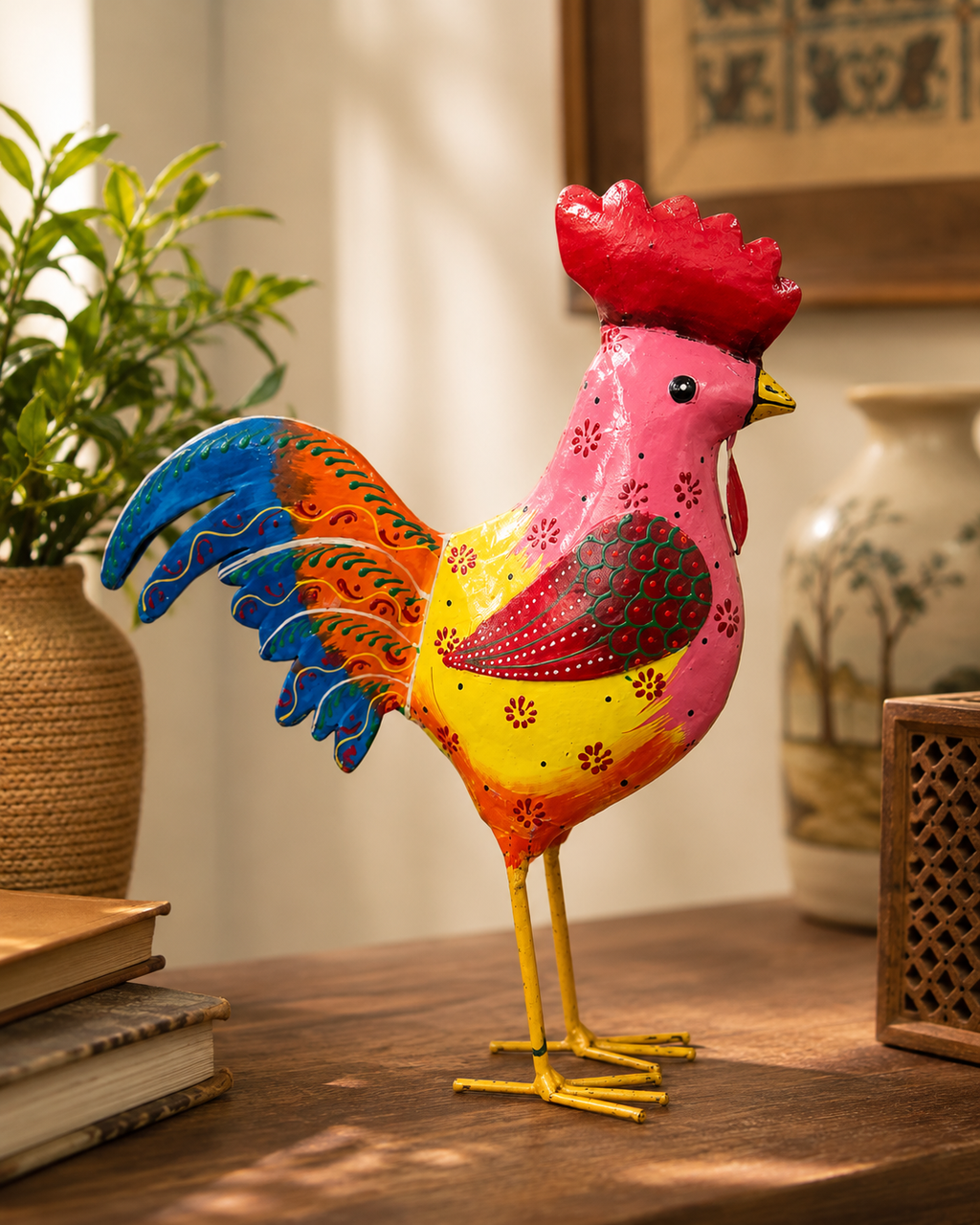 Colorful rooster figurine