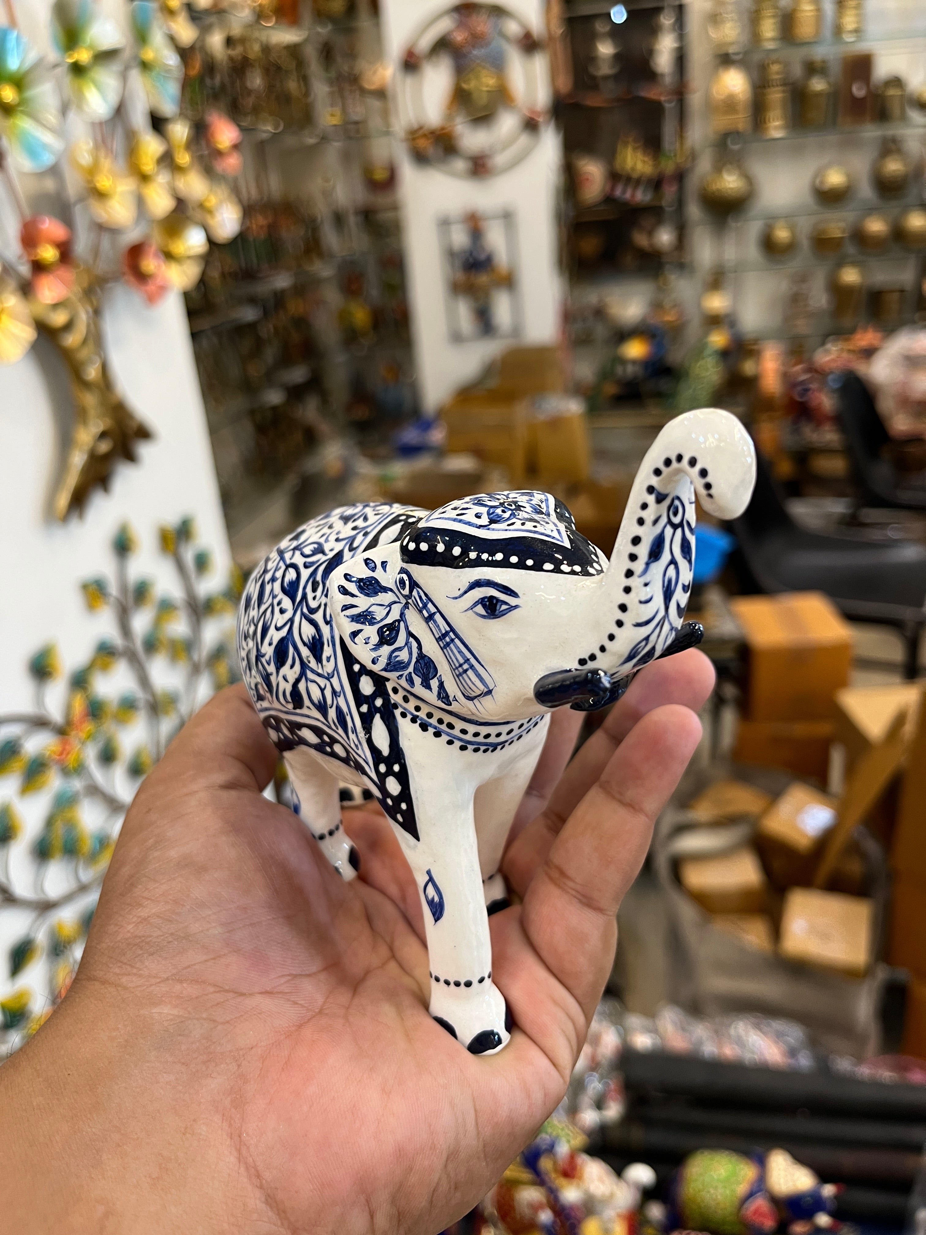 Handcrafted Blue and White Elephant Figurine