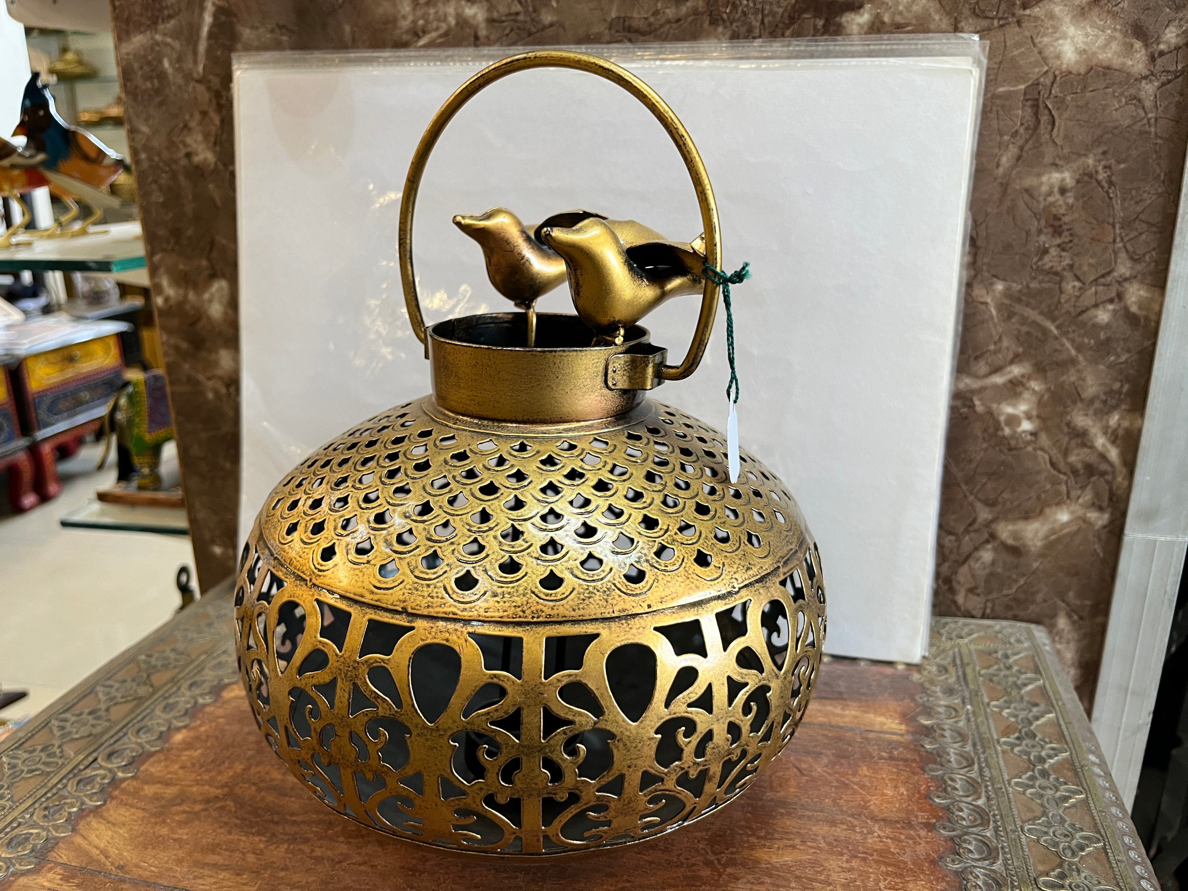 Handcrafted Decorative Bird-Topped Metal Lantern