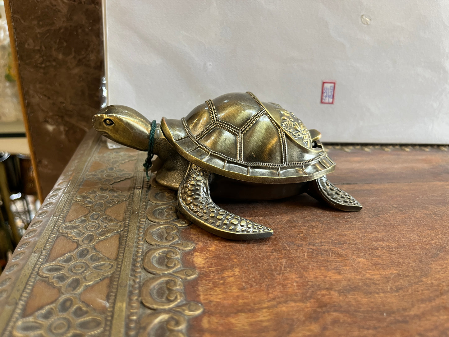 Handcrafted Antique-Finish Metal Turtle Ashtray & Trinket Box