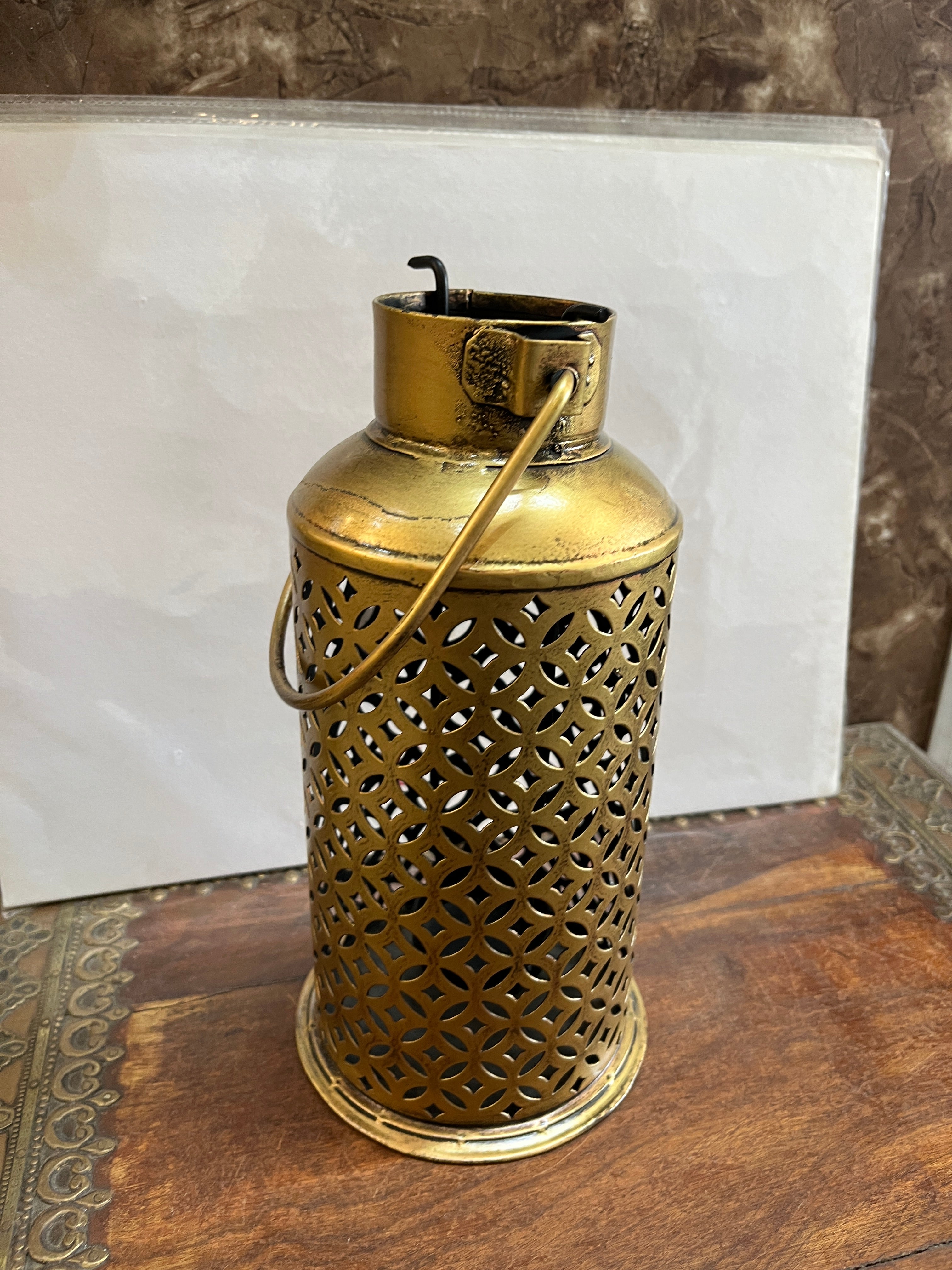Handcrafted Antique Gold Metal Tealight Lantern