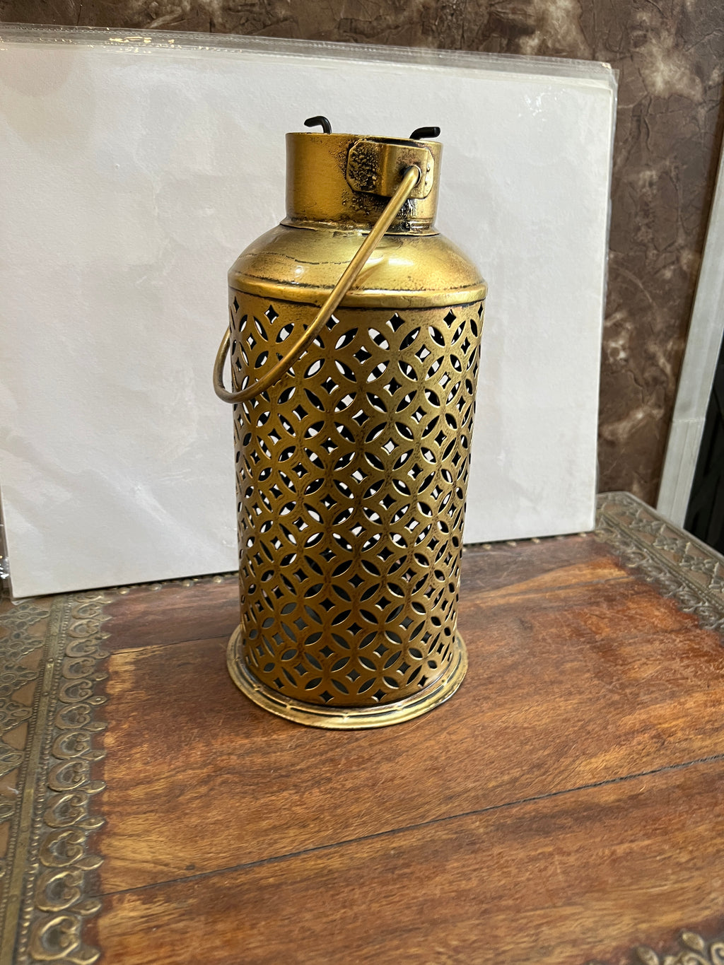 Handcrafted Antique Gold Metal Tealight Lantern
