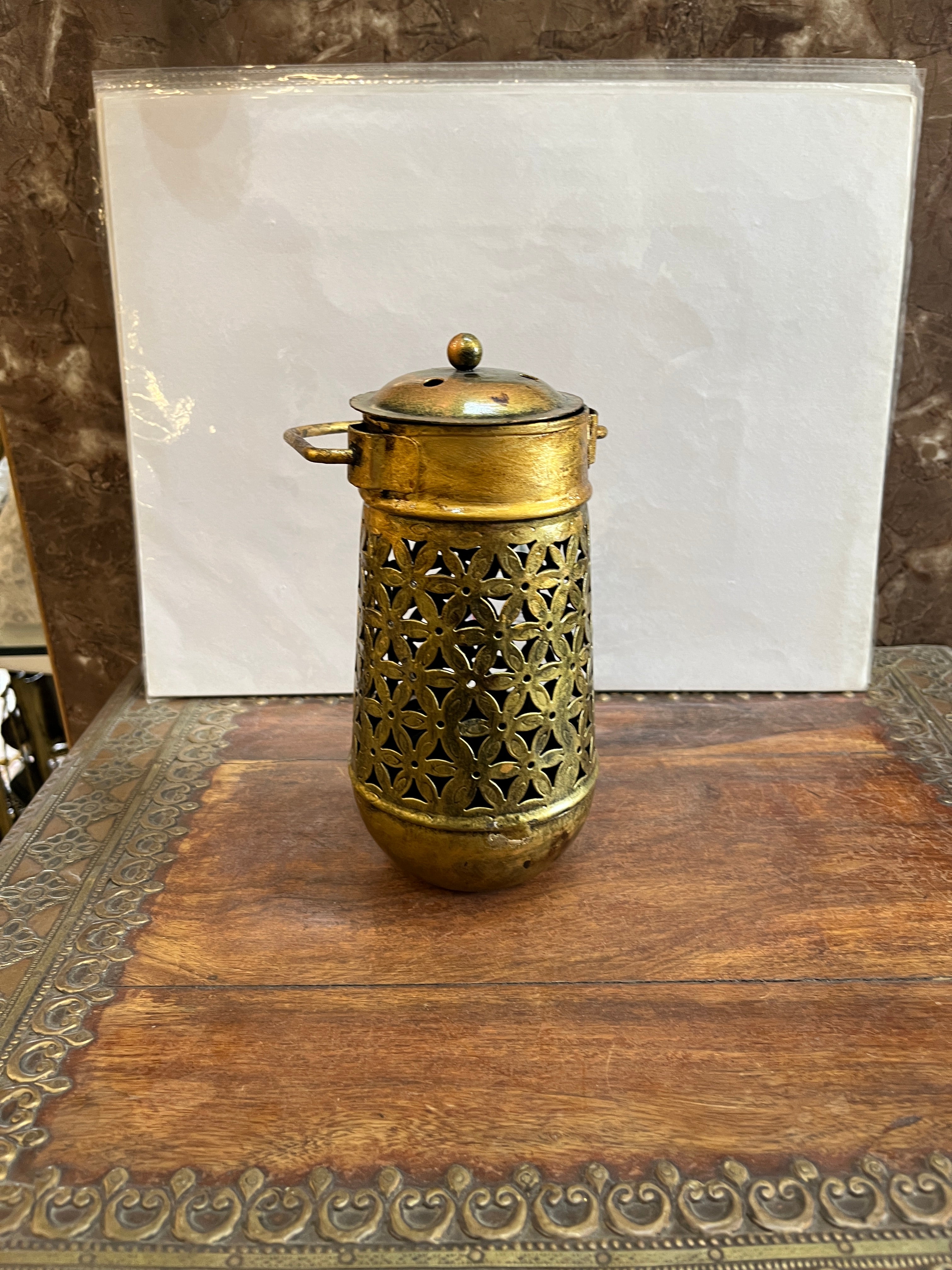 Handcrafted Antique Gold Metal Tealight Lantern