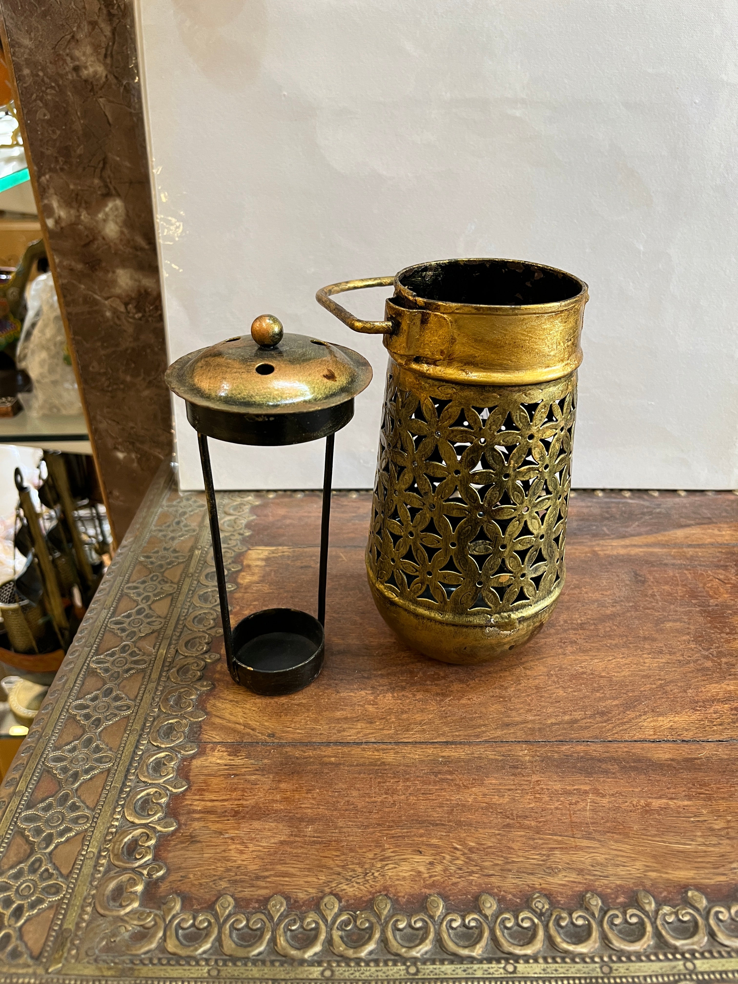 Handcrafted Antique Gold Metal Tealight Lantern
