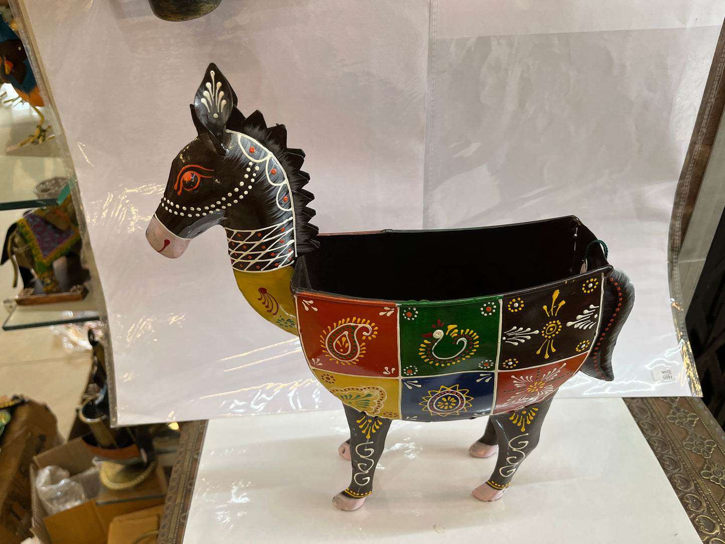 Handcrafted Multicolored Metal Horse Planter