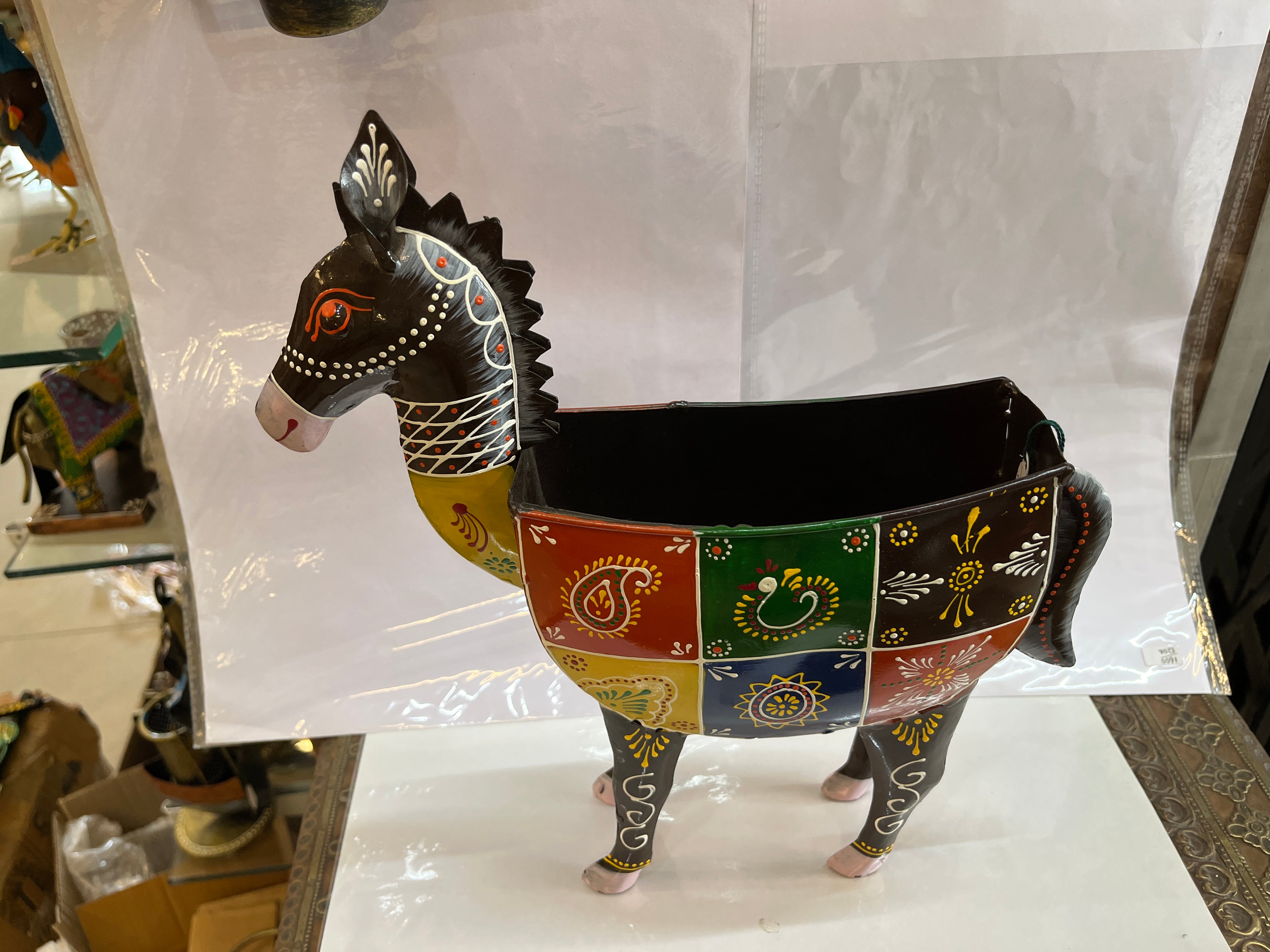 Handcrafted Multicolored Metal Horse Planter