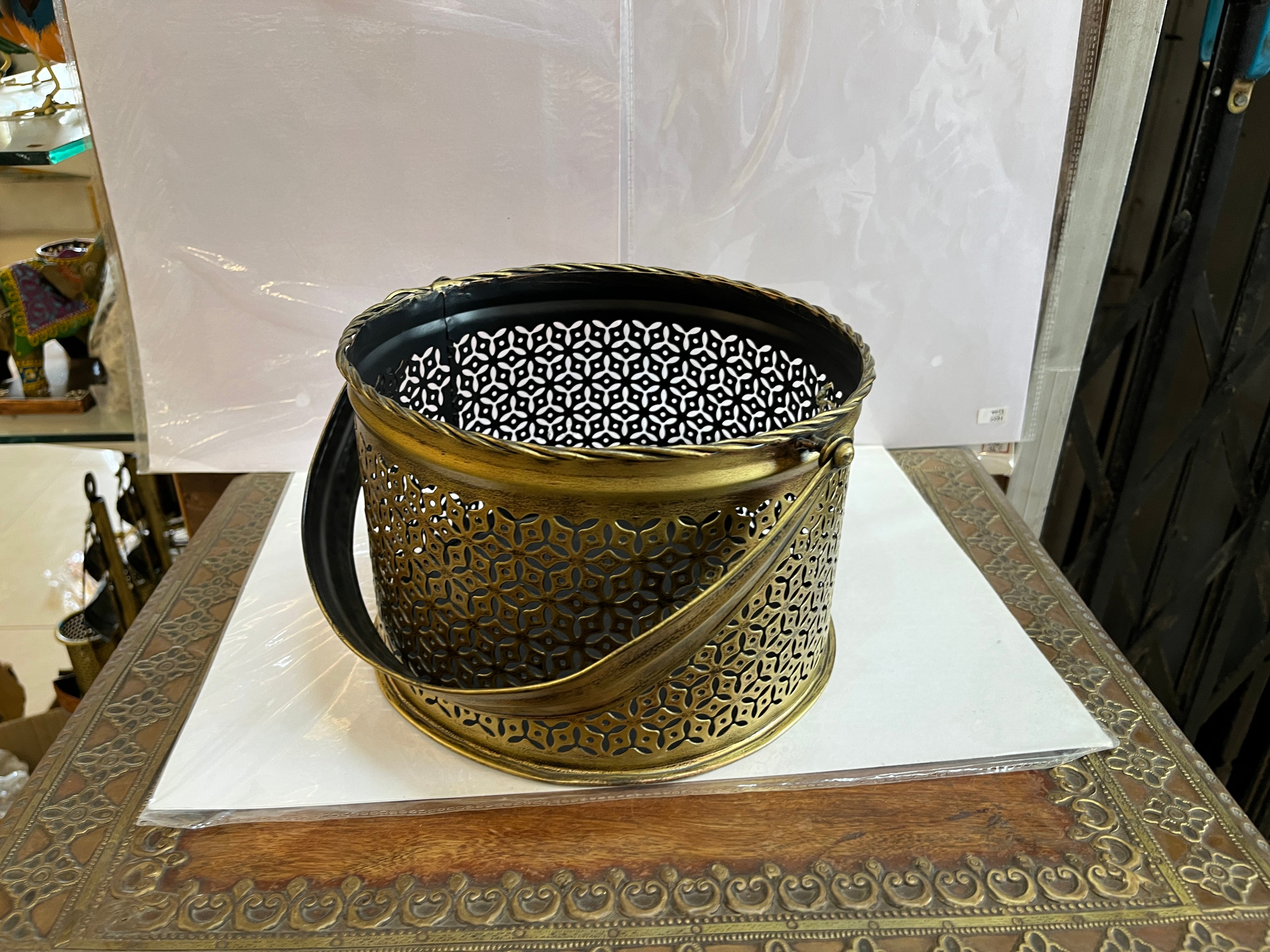 Antique Gold Metal Cut-Out Decorative Basket