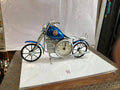 Handcrafted Blue Metal Motorcycle Clock Figurine