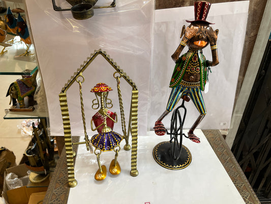 Handcrafted Metal Whimsical Figurines (Girl on Swing & Unicycle Monkey)