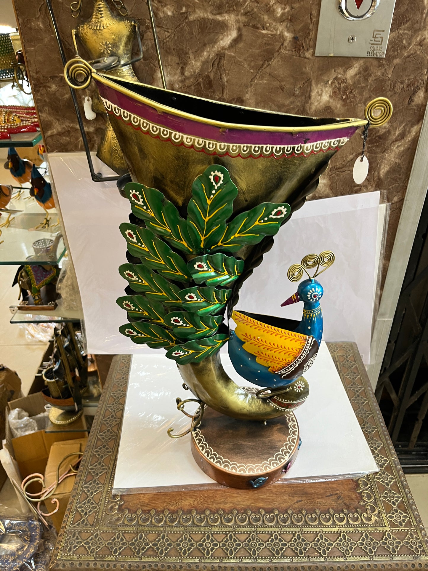 Handcrafted Metal Peacock Horn Planter & Showpiece