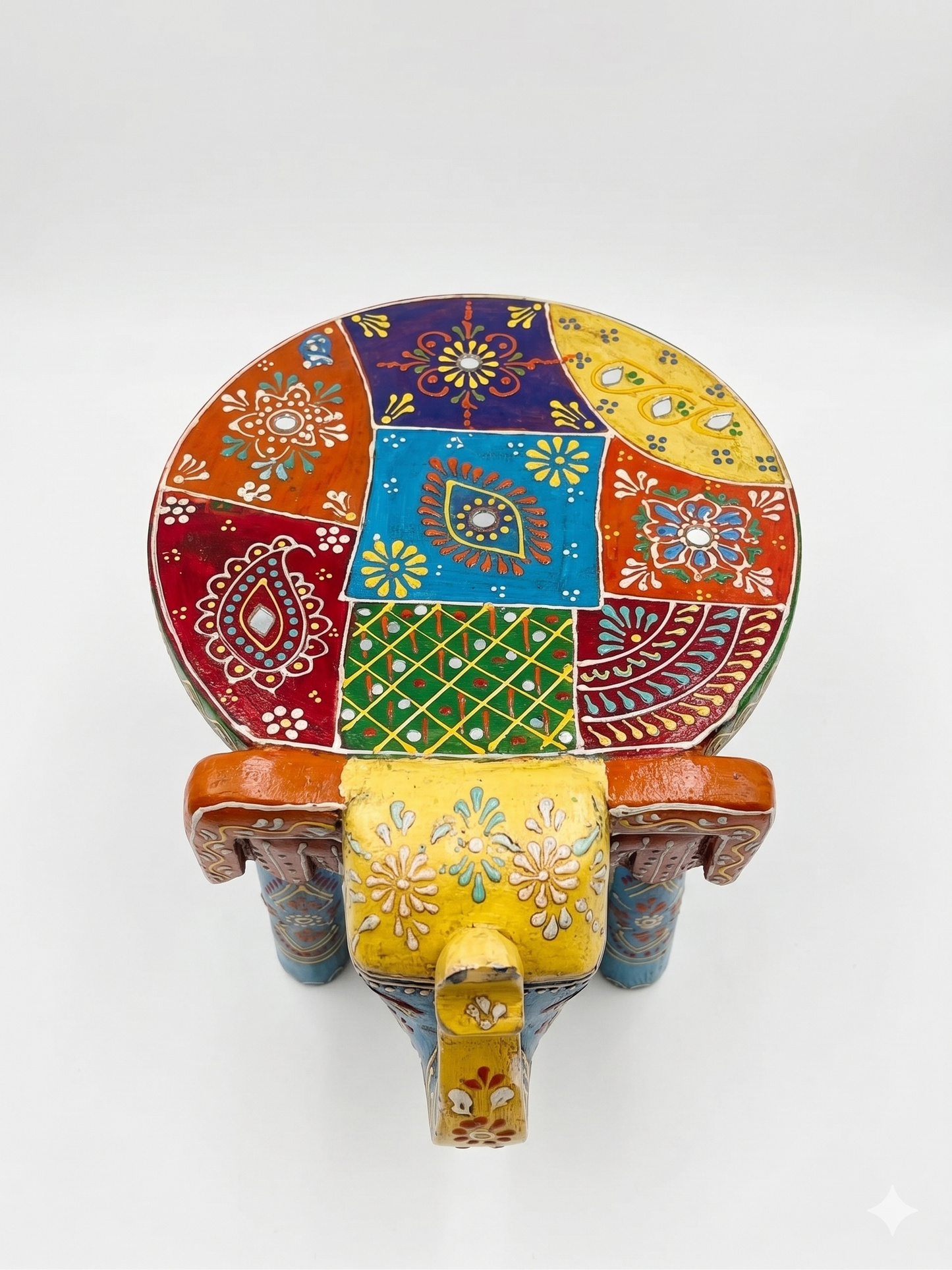 Rajasthani Hand-Painted Blue Wooden Elephant Stool