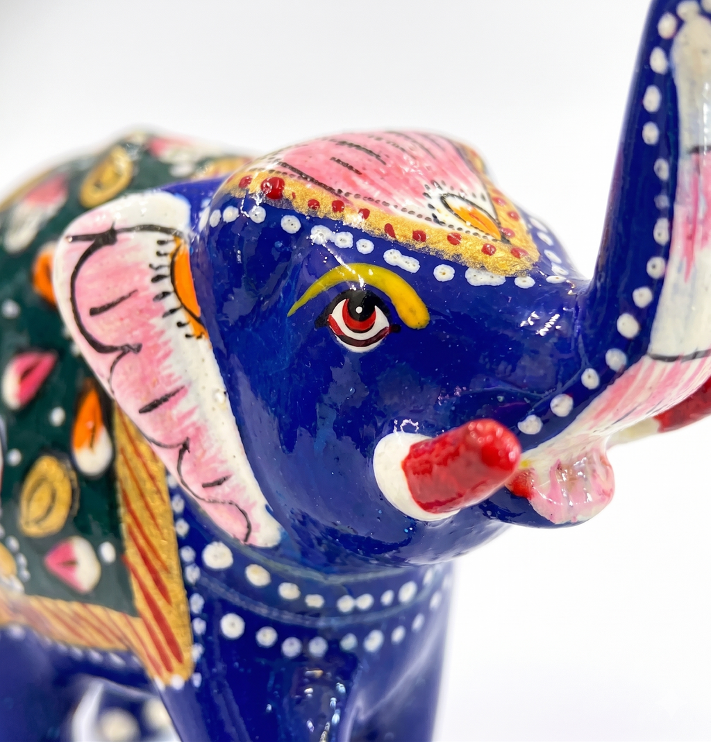 Blue Metal Elephant Figurine